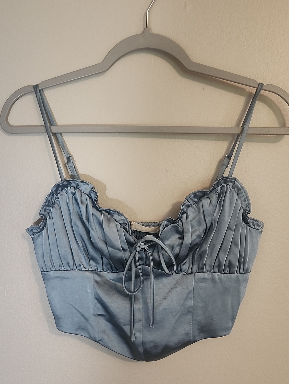 Altar'd State Teal Satin Corset Crop Top with Tie Front/Size Small